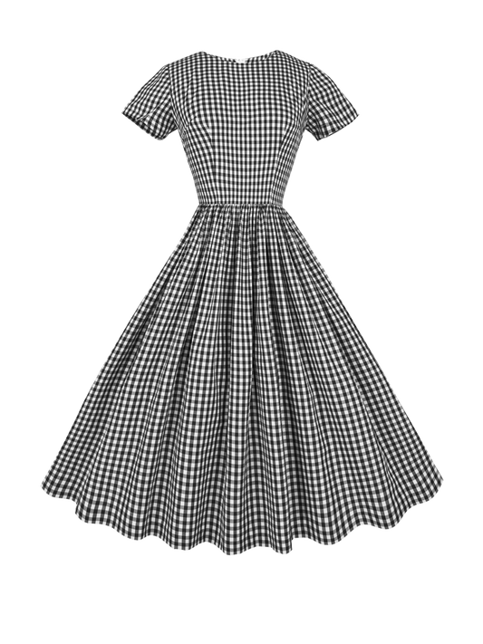 MTO - Dorothy Dress in Black Gingham - Medium Checks