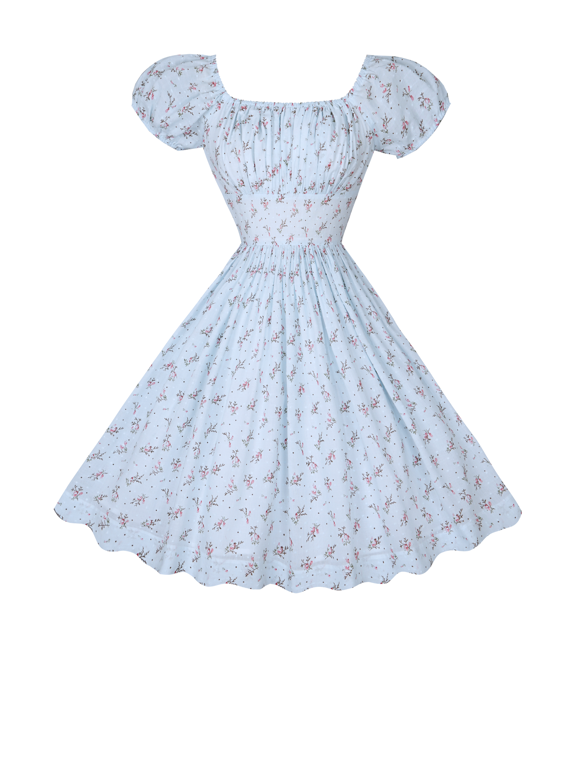 MTO - Loretta Dress "Ditsy Floral" Blue Dotted Swiss