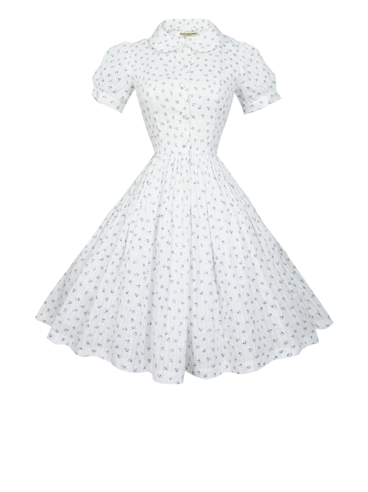 MTO - Amelie Dress "Rosey Garden Stripes" Blue