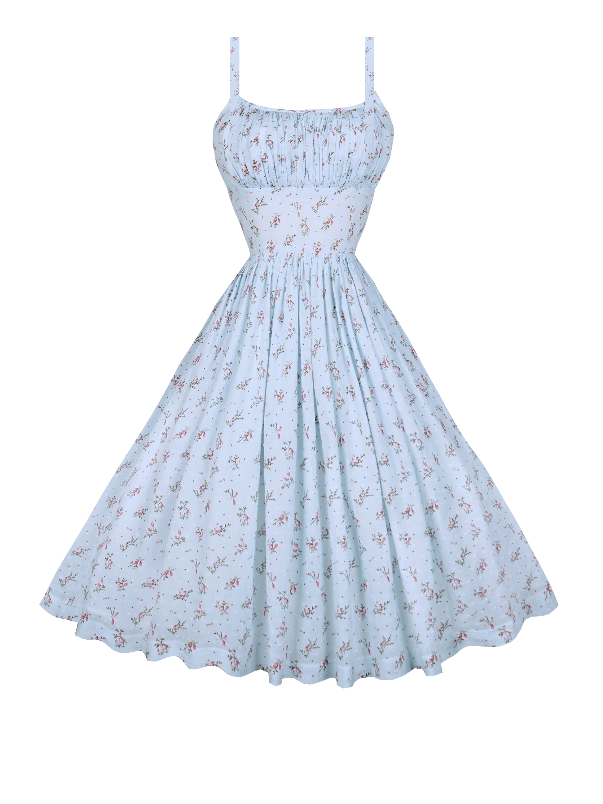MTO - Grace Dress "Ditsy Floral" Blue Dotted Swiss