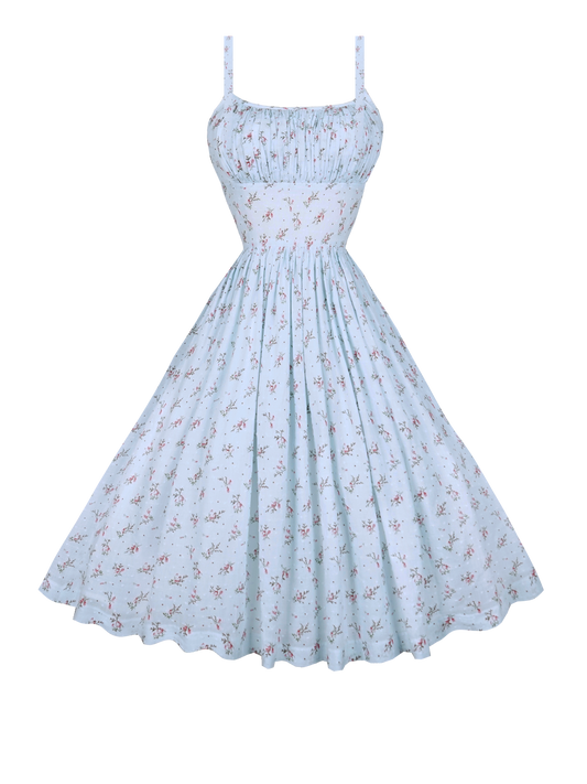 MTO - Grace Dress "Ditsy Floral" Blue Dotted Swiss