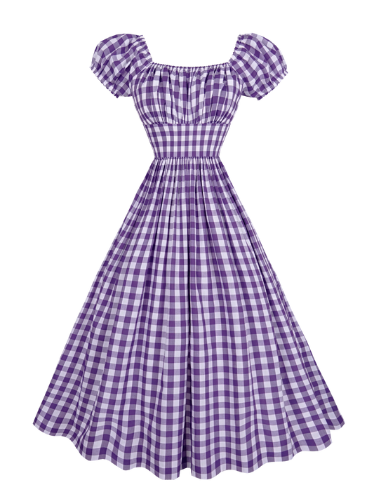 MTO - Loretta Dress Violet Purple Gingham - Large Checks