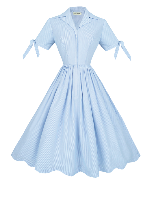 MTO - Trudie Dress "Pinstripe Mini-Stripe" Blue