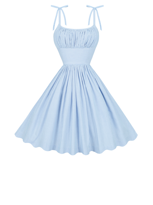 MTO - Kelly Dress "Pinstripe Mini-Stripe" Blue