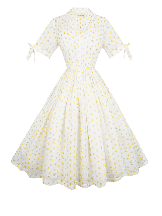 MTO - Trudie Dress "Forget-Me-Nots & Polka Dots" Yellow