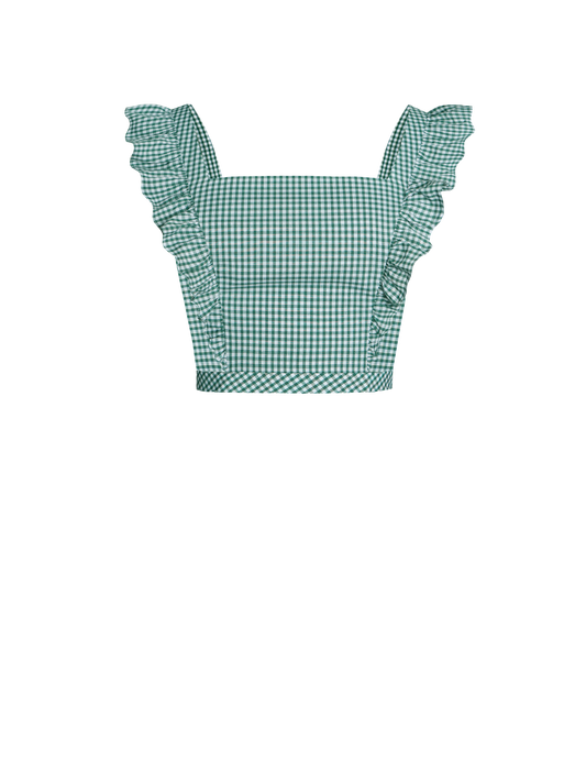 RTS - S - Dolores Top Pine Green Gingham - Small Checks