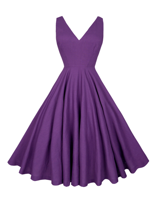 RTS - L - Diana Dress Eggplant Purple Linen