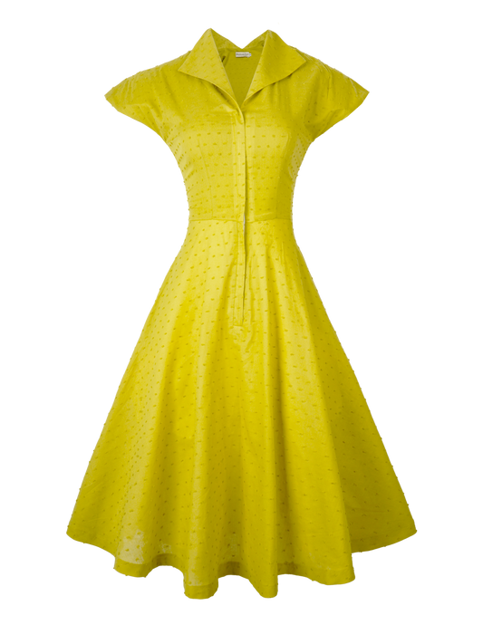 MTO - Doris Dress "Dotted Swiss" Chartreuse Green