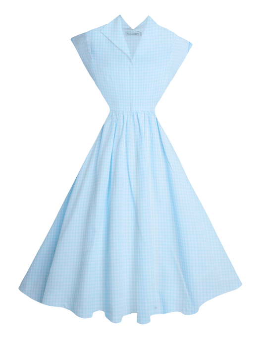 RTS - XL - Doris Dress Light Blue Small Gingham