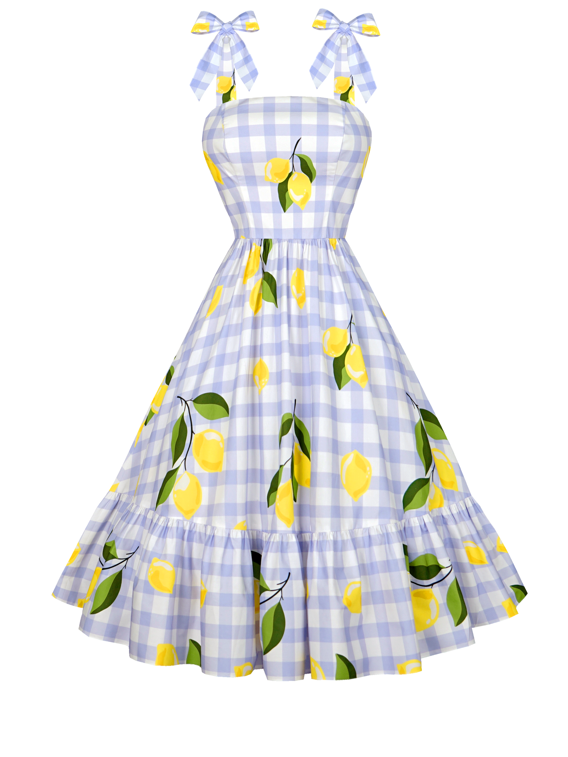 MTO - Chelsea Dress Lemons on Light Blue Gingham