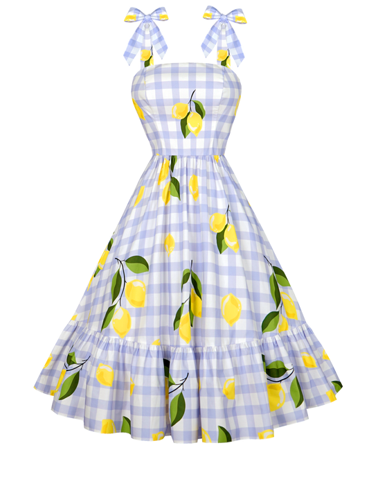 MTO - Chelsea Dress Lemons on Light Blue Gingham