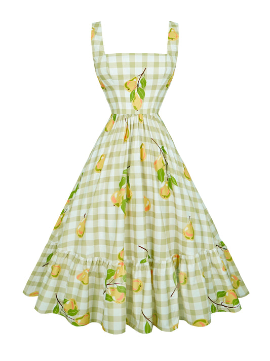 MTO - Henrietta Dress Pears on Olive Green Gingham
