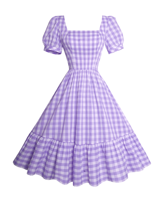MTO - Isadora Dress Lavender Purple Gingham - Large Checks