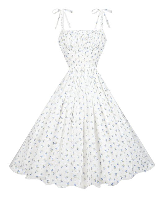 MTO - Kelly Dress "Forget-Me-Nots & Polka Dots" Blue