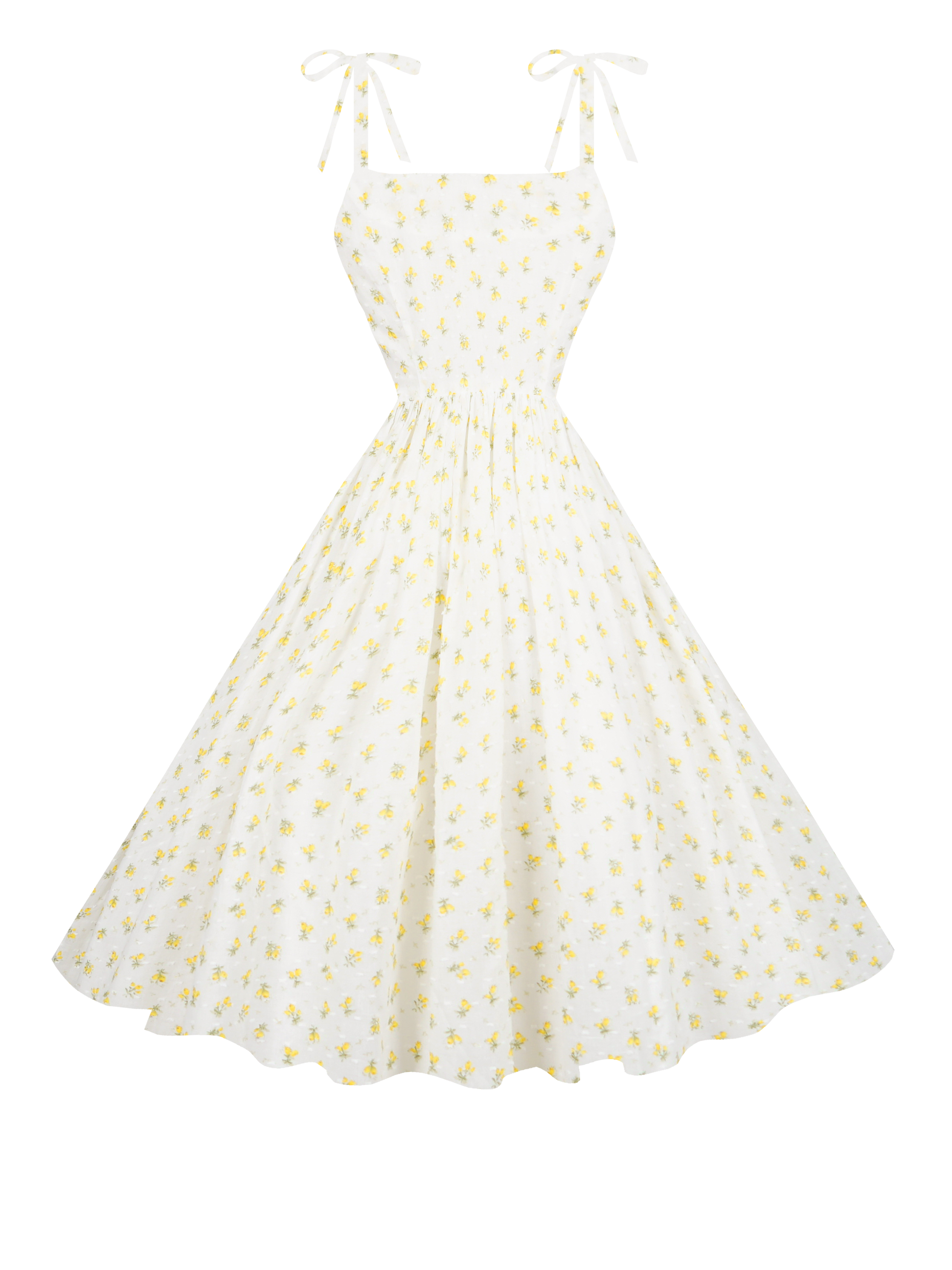MTO - Kelly Dress "Forget-Me-Nots & Polka Dots" Yellow