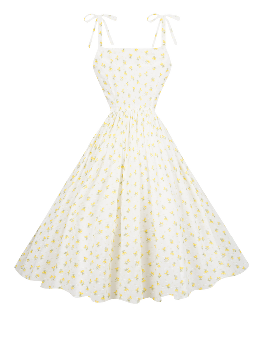MTO - Kelly Dress "Forget-Me-Nots & Polka Dots" Yellow