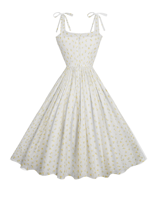 RTS - S - Kelly Dress "Forget-Me-Nots & Polka Dots" Yellow