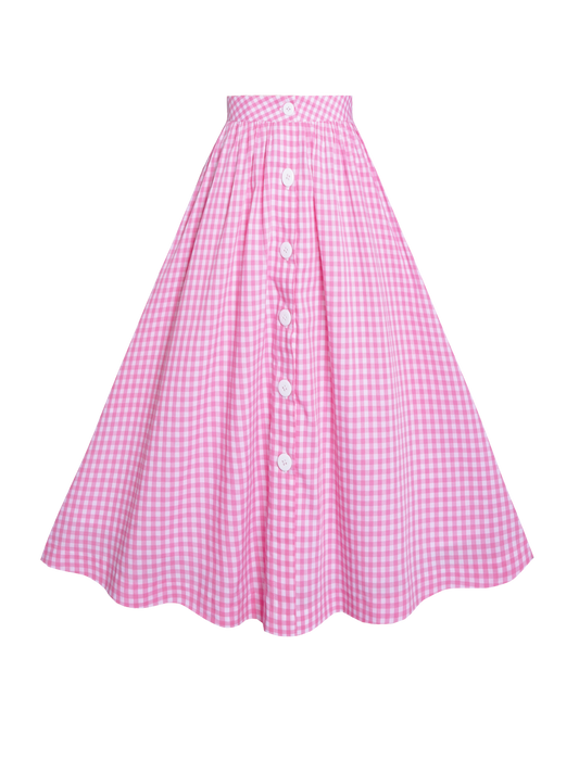 RTS - S - Lolita Skirt Light Pink Gingham - Medium Checks