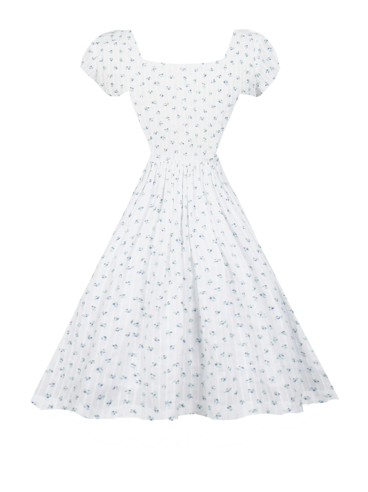 RTS - S - Loretta Dress "Rosey Garden Stripes" Blue