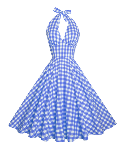 MTO - Mansfield Dress Morocco Blues Gingham - Large Checks