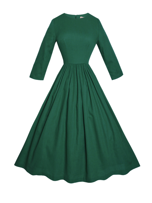 MTO - Marianne Dress in Forest Green Linen
