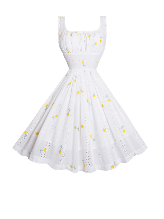 MTO - Michelle Dress "Cottage Lane" Yellow Floral Eyelet