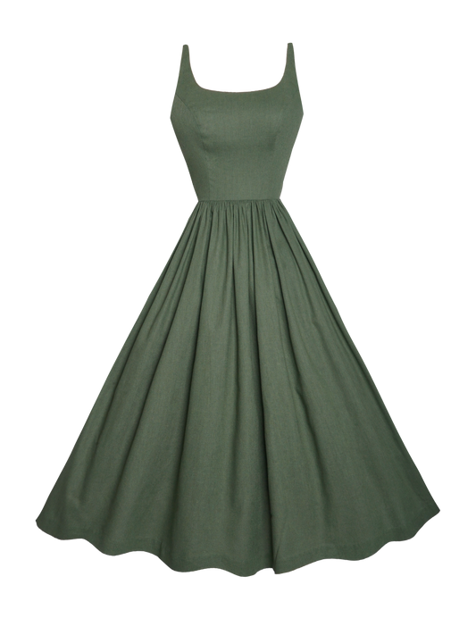 MTO - Penelope Dress Hunters Green Linen