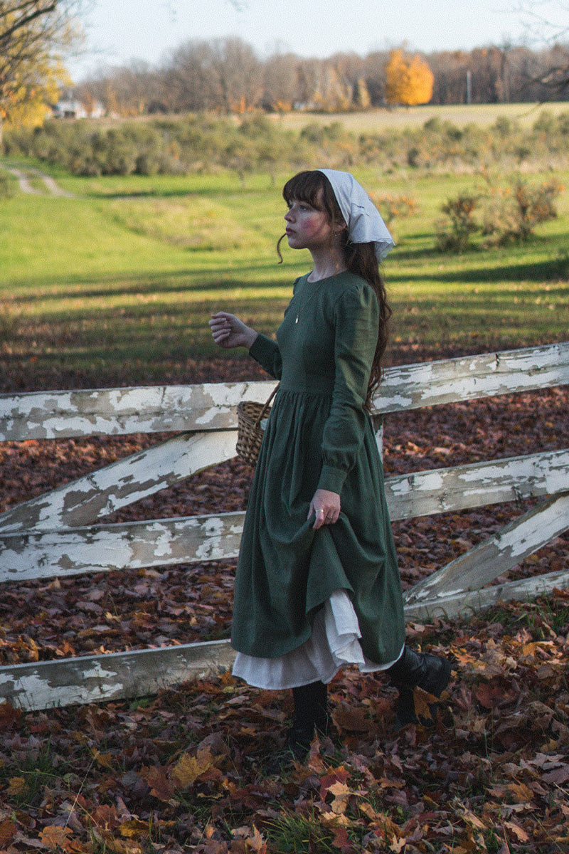 RTS - Agnes Dress in Hunters Green Linen - Midi Length
