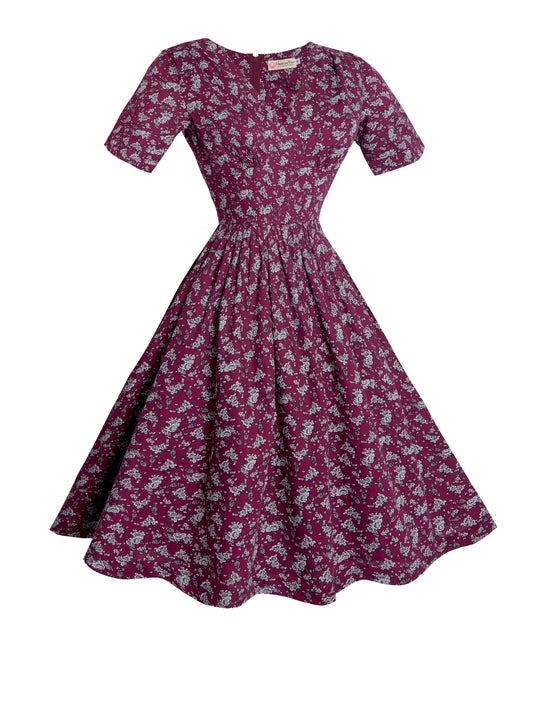 RTS - Size S - Sherry Dress "Wisteria Blooms” Burgundy