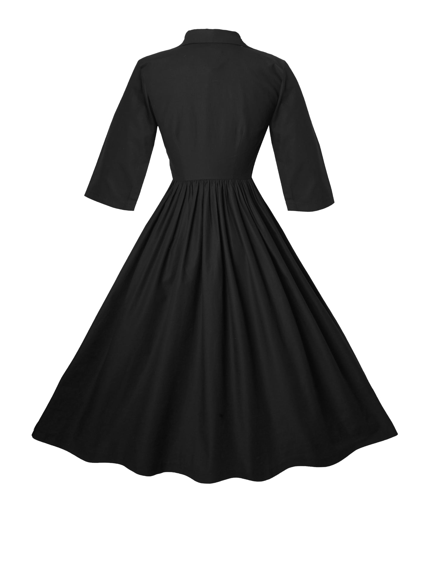 RTS - Size S - Natalie Dress in Raven Black Cotton - Knee Length