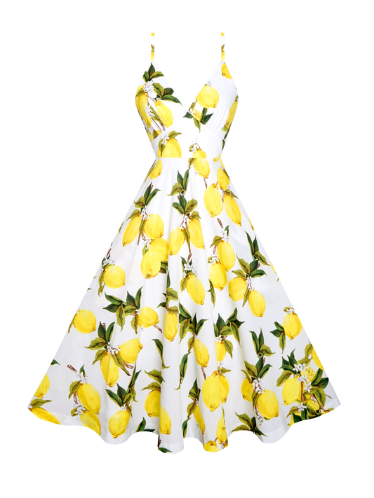 RTS - Size S - Florence Dress "Freshly Squeezed" White