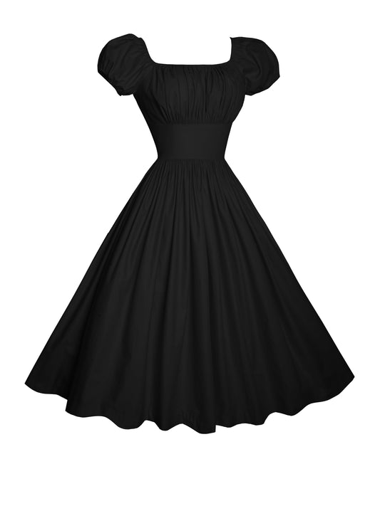 RTS - Loretta Dress Raven Black Cotton - Knee Length