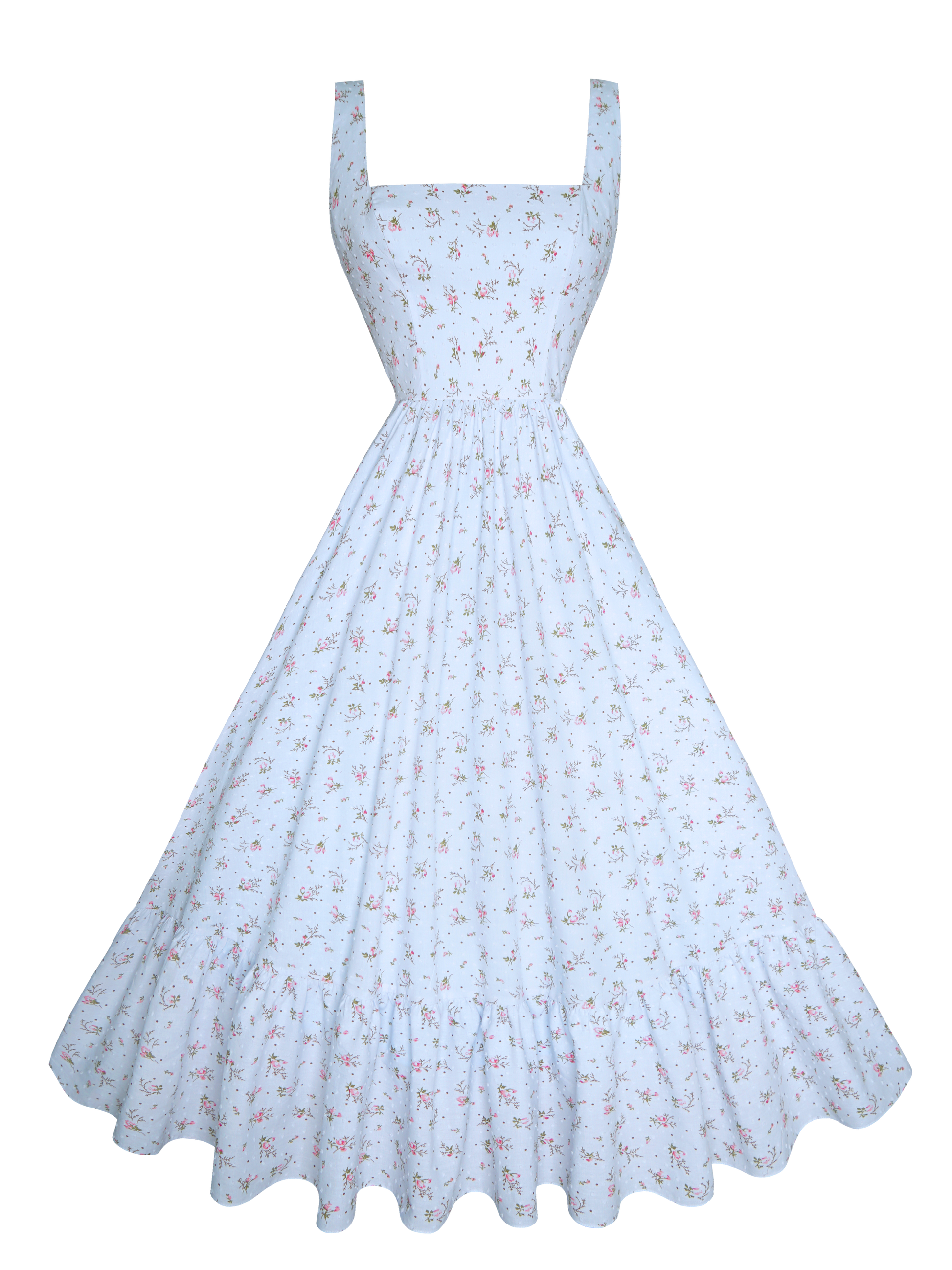 MTO - Henrietta Dress in "Ditsy Floral" Blue Dotted Swiss