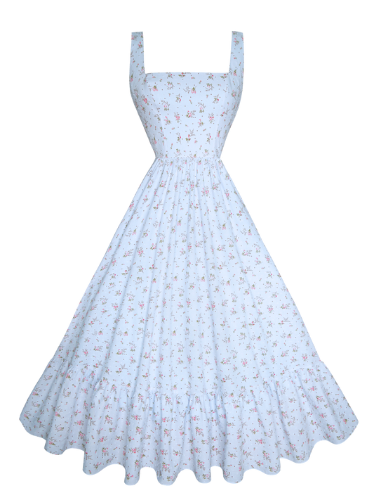 MTO - Henrietta Dress in "Ditsy Floral" Blue Dotted Swiss
