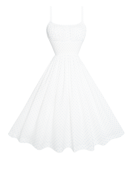 RTS - S - Grace Dress "Prim and Pepper" Blue Dotted Swiss