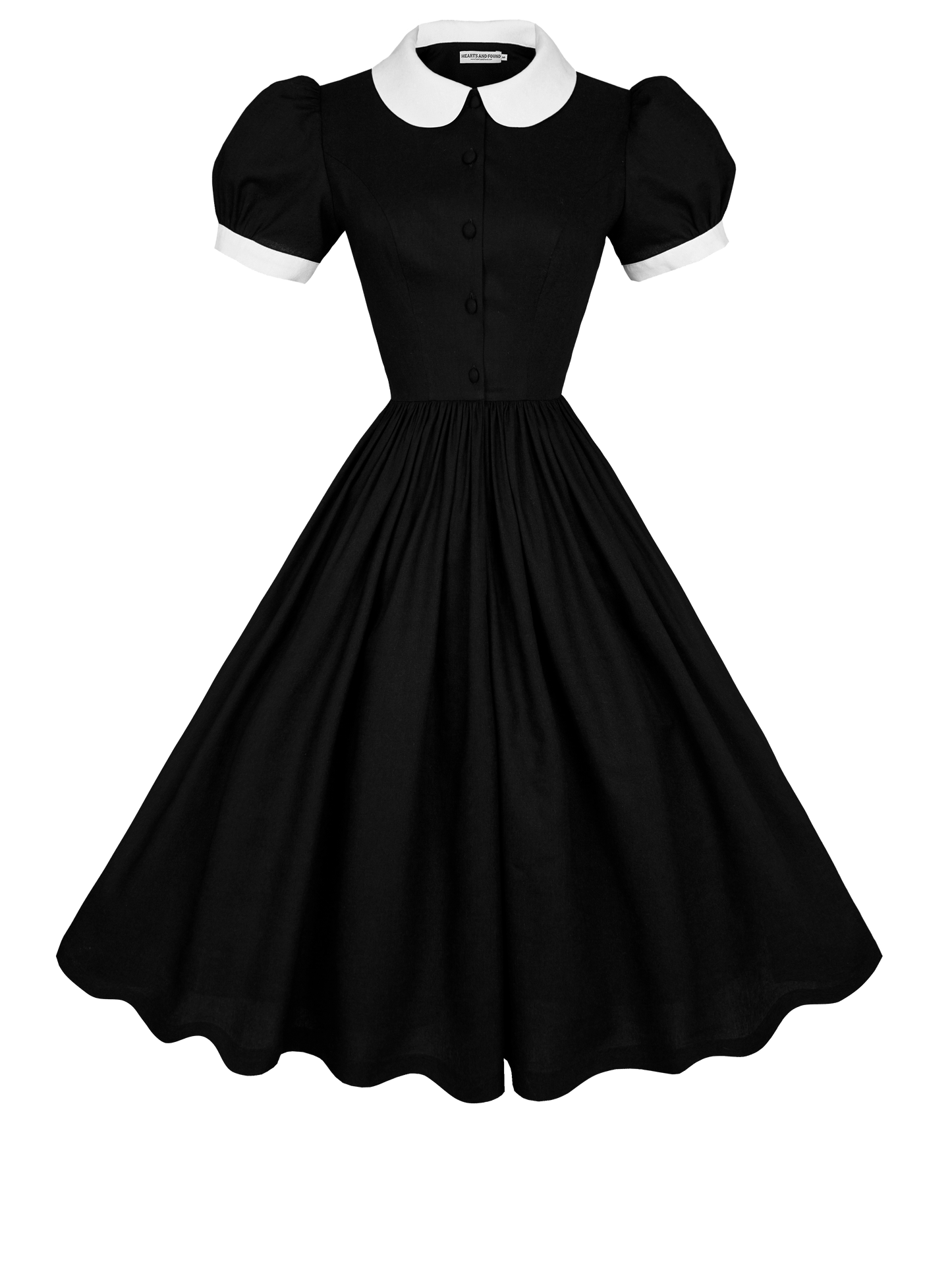 MTO - Amelie Dress in Midnight Black Linen + White Trim
