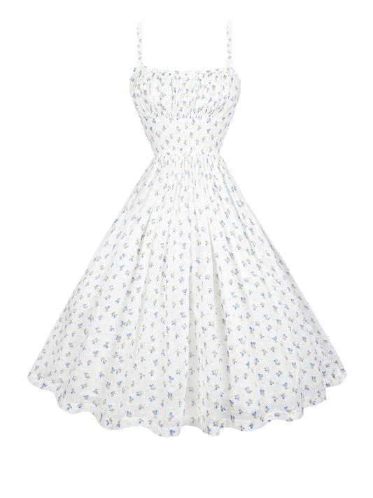 RTS - S - Kelly Dress "Forget-Me-Nots & Polka Dots" Blue