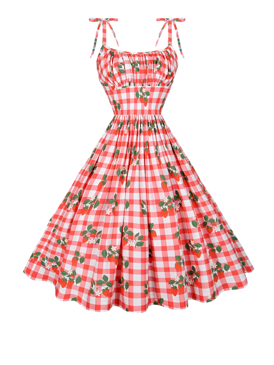 RTS - S - Kelly Dress Strawberries on Red Gingham