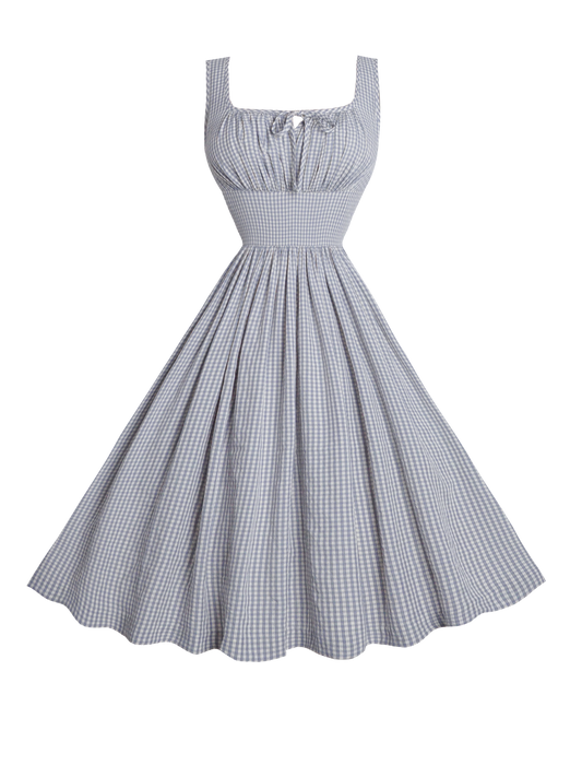 MTO - Michelle Dress Grey Gingham - Medium Checks