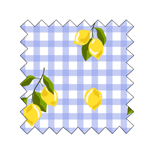 Fabric Lemons on Light Blue Gingham - By the Yard