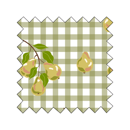 Fabric Pears on Olive Green Gingham - By the Yard