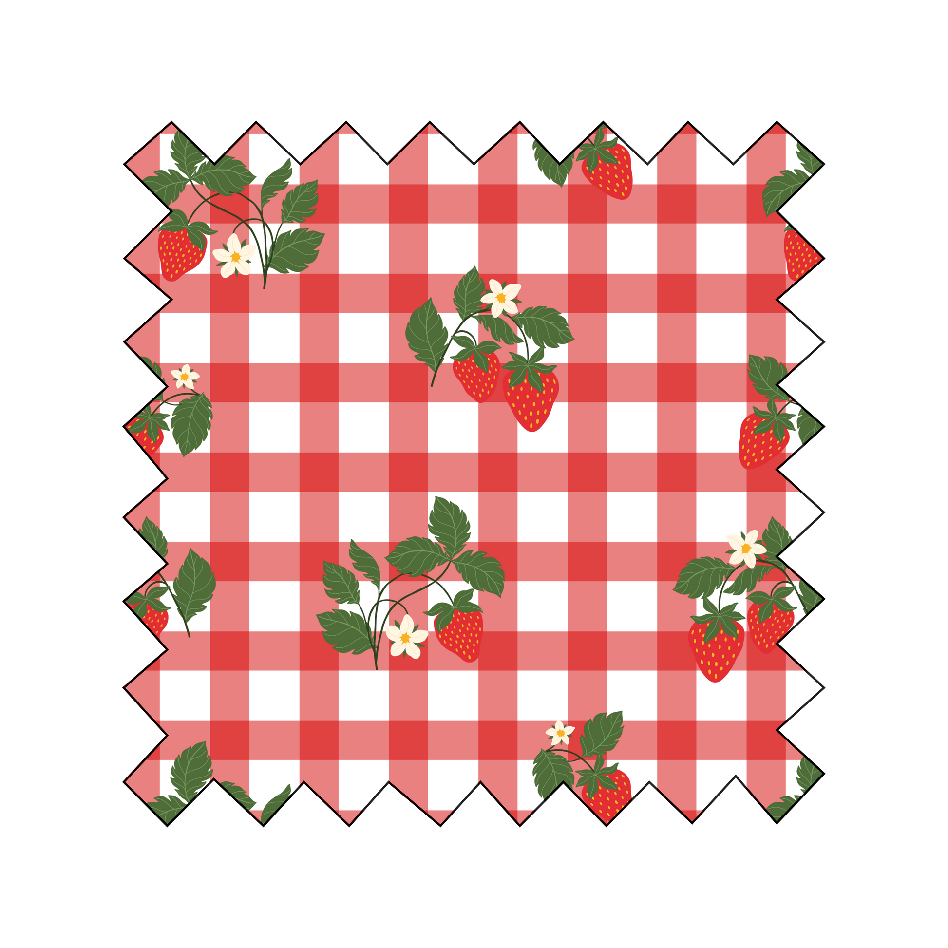 Fabric Strawberries on Red Gingham - By the Yard