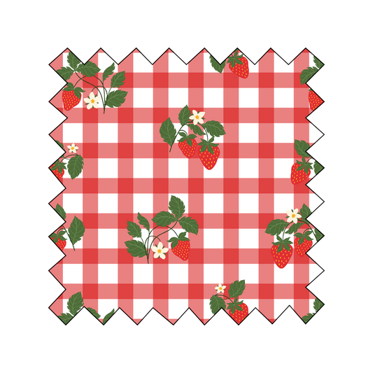 Fabric Strawberries on Red Gingham - By the Yard