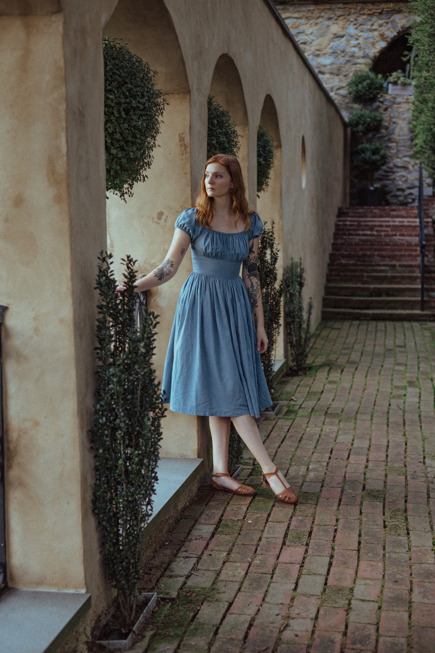 MTO - Loretta Dress in Carolina Blue Linen