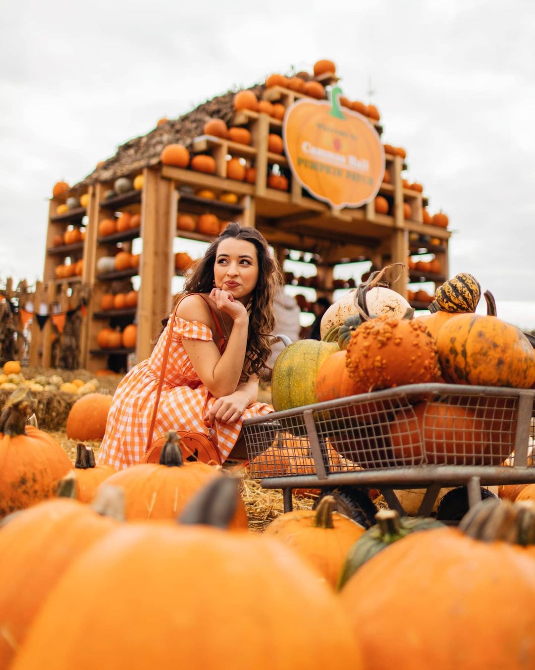 MTO - Loretta Dress Orange Gingham - Large Checks - Above Knee Length