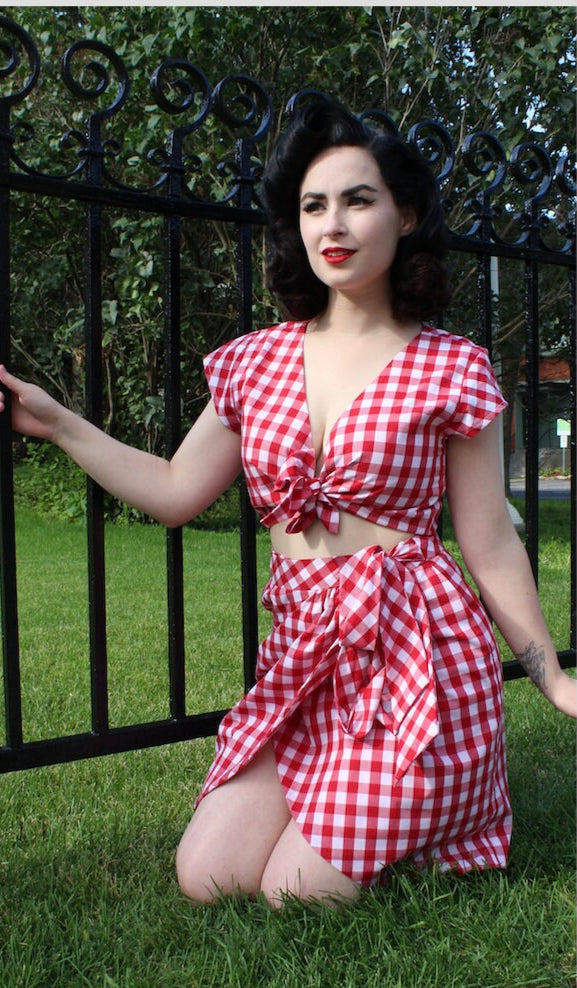 MTO - Joan 2-Piece Set Red Gingham - Large Checks