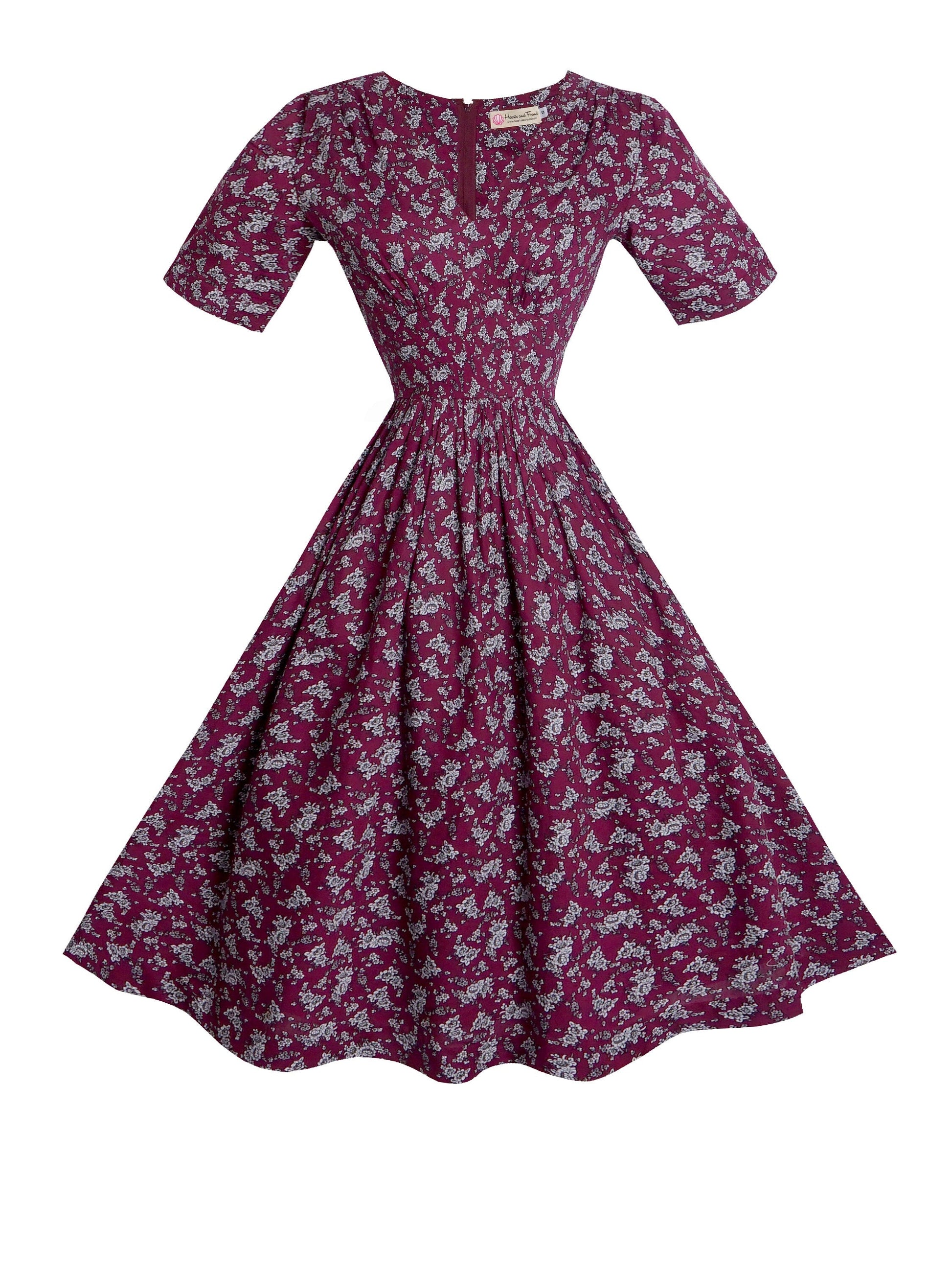 RTS - Size S - Sherry Dress "Wisteria Blooms” Burgundy