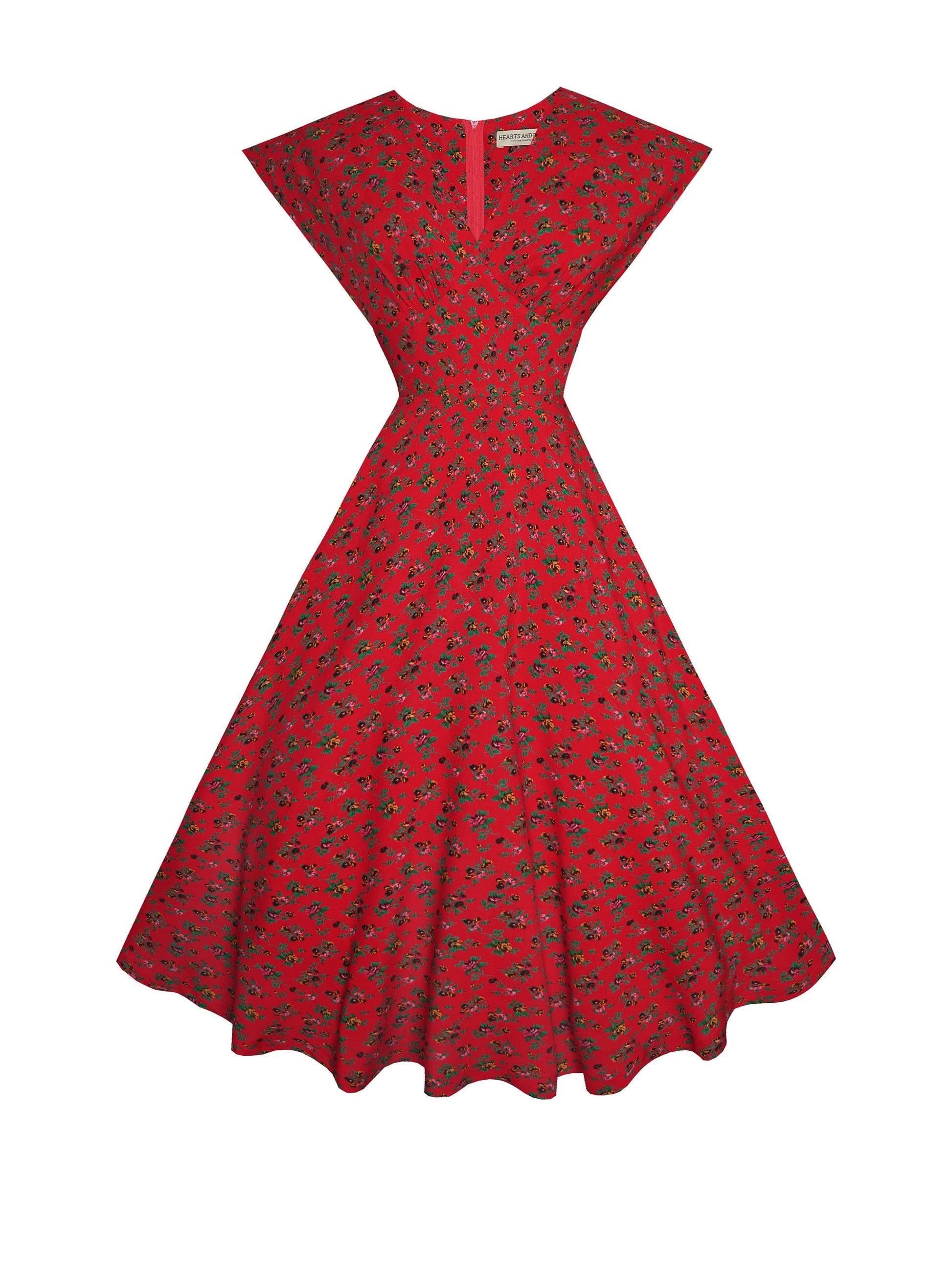 RTS - Size S - Kennedy Dress in Rayon Red "Rustic Country Roses"