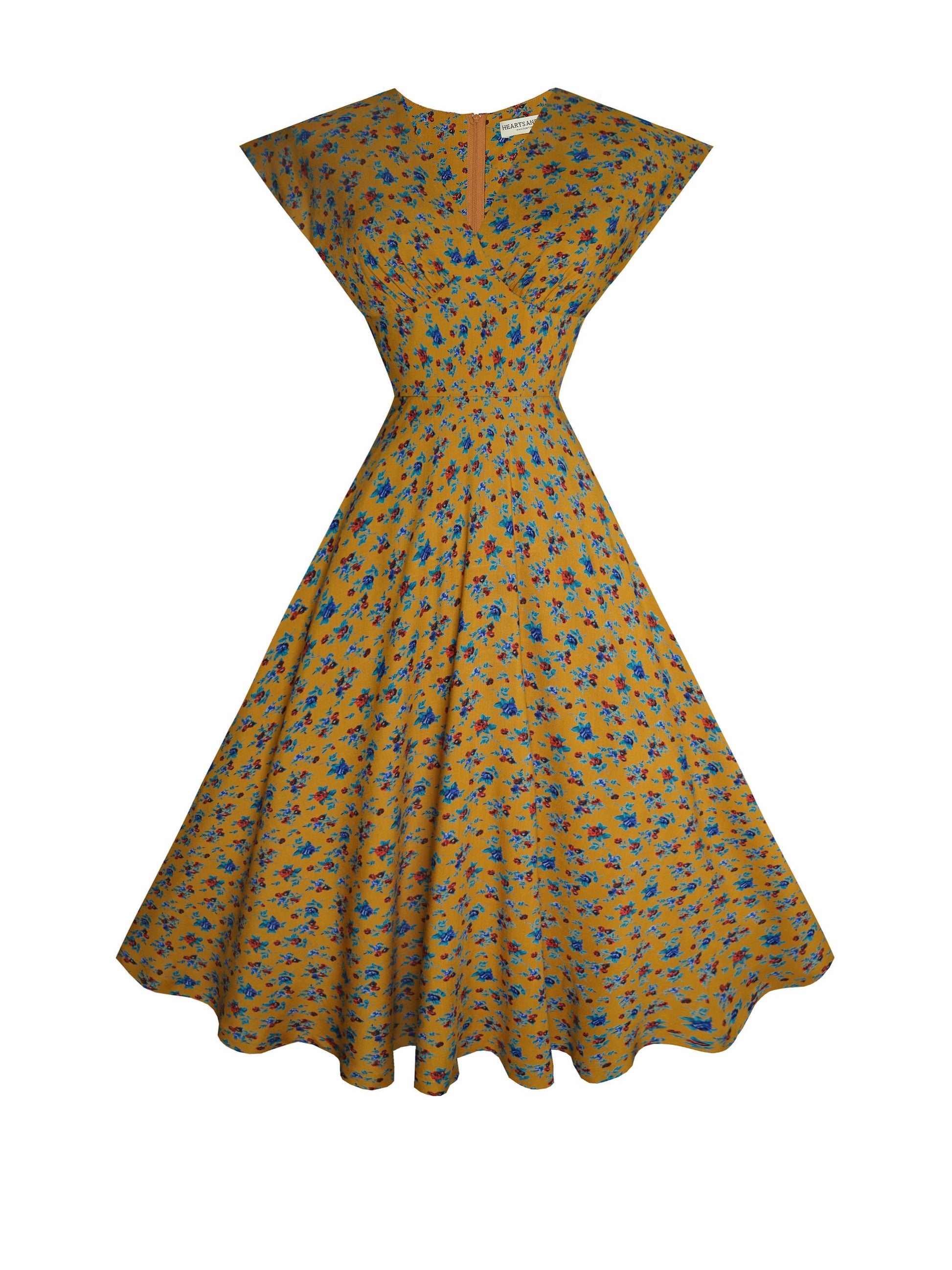 RTS - Size S - Kennedy Dress Mustard "Rustic Country Roses"