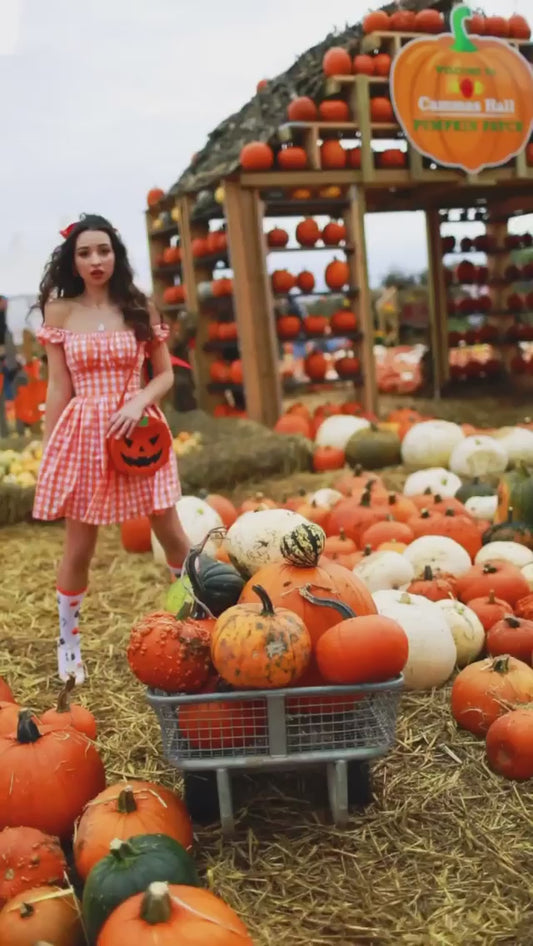 MTO - Loretta Dress Orange Gingham - Large Checks - Midi Length